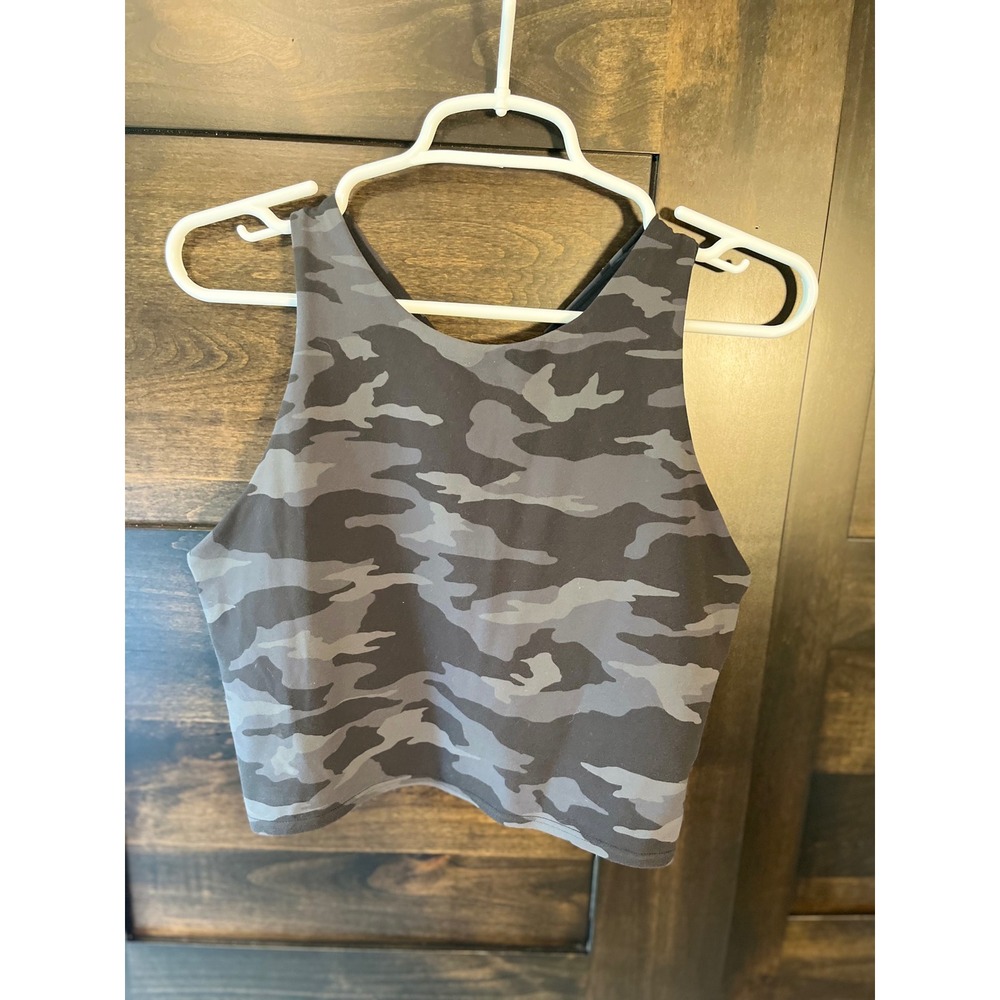 Athleta Conscious Crop Tank Top Grey Camo Built-in Bra Racerback XL Activewear